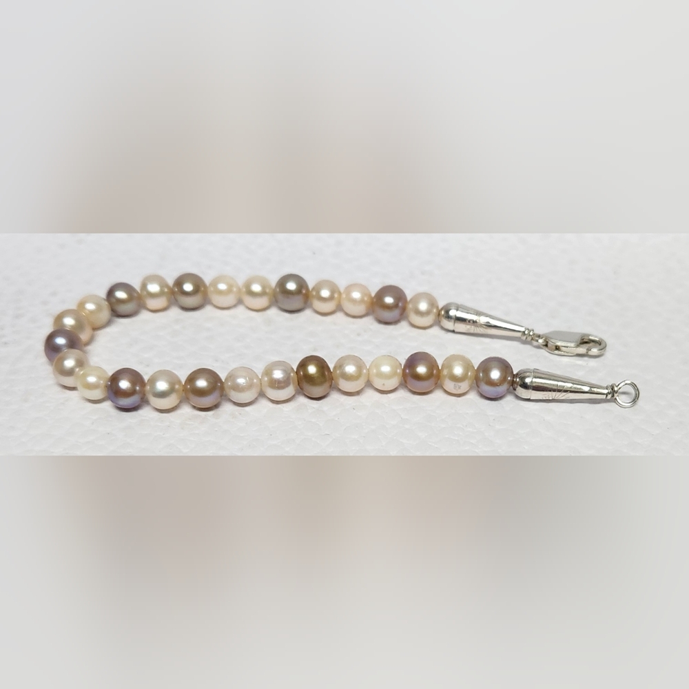 Custom Cream/Lilac/Pale Pink Pearls and Sterling Silver Bracelet By Local Artist